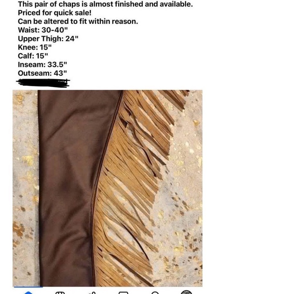 Jamie Swanson Custom Show Chaps Brown Leather Western Fringe Studded Equestrian